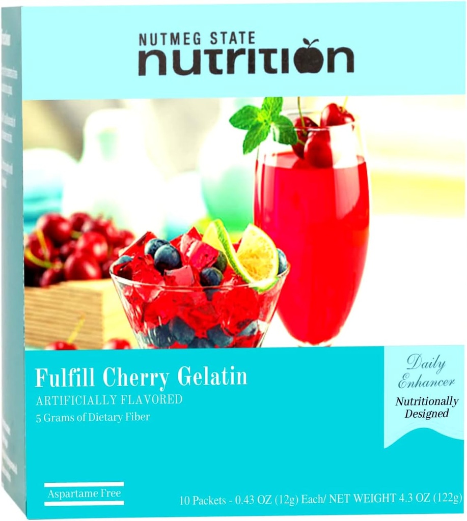 Nutmeg State Nutrition - høy fiber drikk blanding, lav kalori, fettfri, dekaffeinert, sukkerfri, naturlig flavored, ideell protein kompatibel, aspartam gratis, 10 serveringer per eske (Cherry Gelatin)