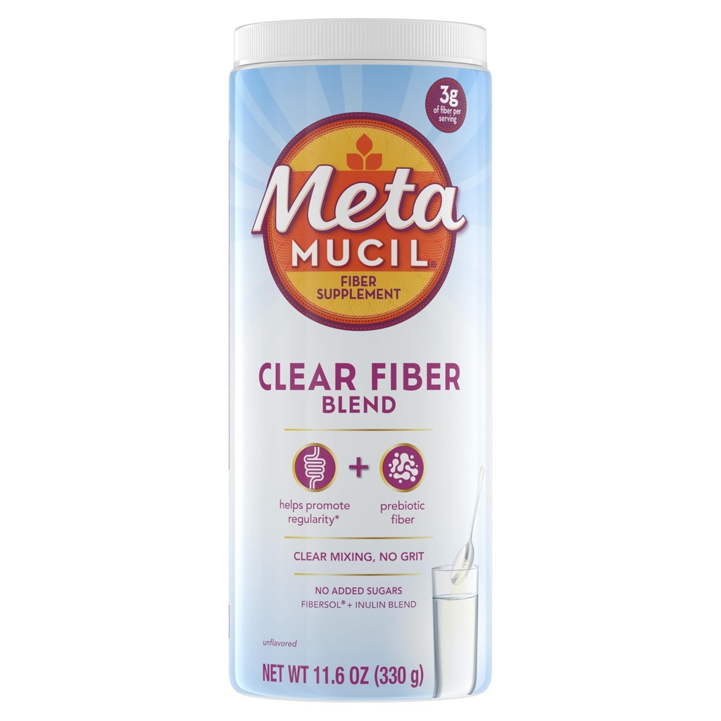 Metamucil Fiber Supplement, uflavorert klart blandepulver, Ingen Grill, Ingen sukker lagt til, Plant Basert Prebiotisk Fiber Supplement blanding for daglig Digestive helse, 75 teskefulde