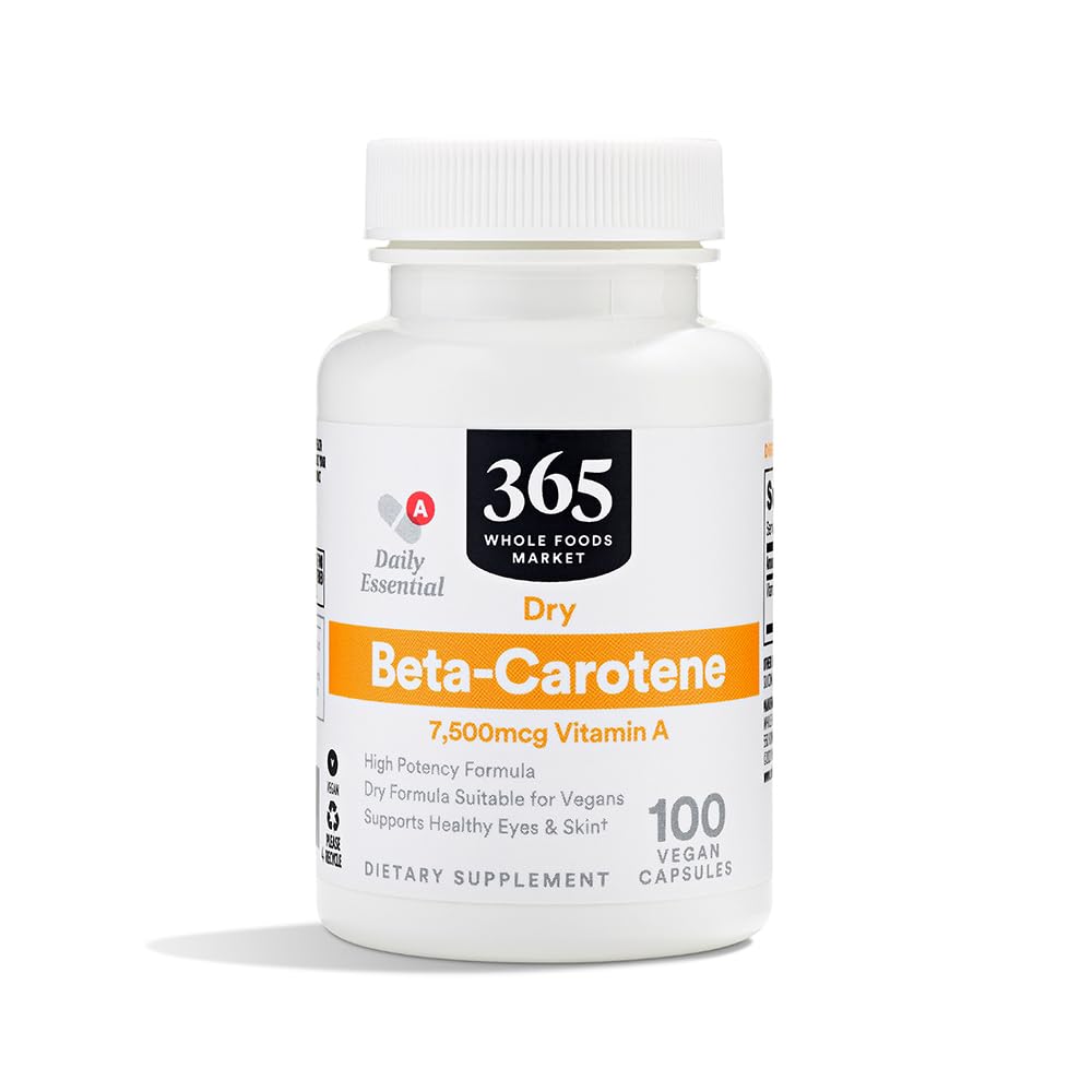 365 ved hele matmarkedet, høy potens Beta-Caroten, 7500mcg vitamin A, 100 vegansk kapsler