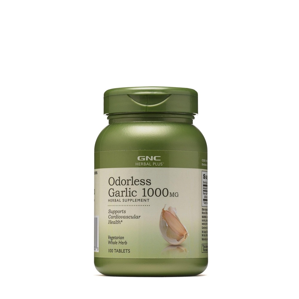 GNC Herbal Plus Odorless hvitløk 1000mg Supplement, vegetarisk, støtter kardiovaskulær helse, 100 serveringer