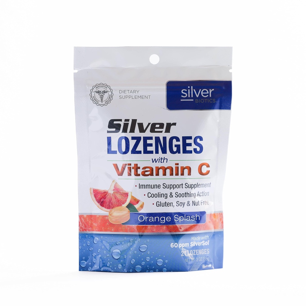 Silver Biotics Colloidal Silver Lozenges | 60 ppm SilverSol Ag4O4 Teknologi | Immunstøtte + Throat Soothing | Orange Vitamin C | 21 greve