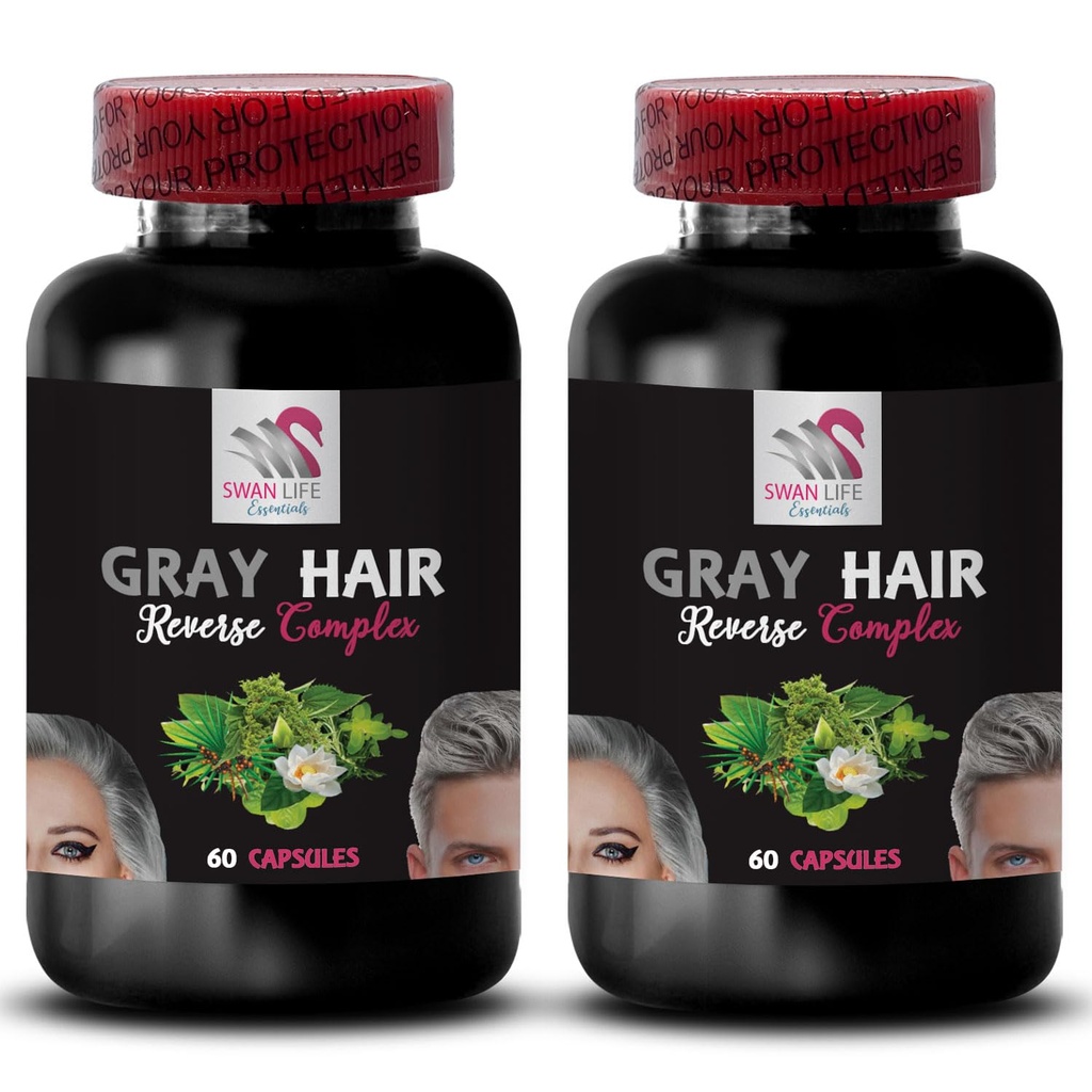 Hår revitalizer - GRAY HAIR REVERSE - Farge boost, Radiant hår, Hår skygge vekkelse, Hår transformasjon, Glossy hår, Ungdomslig utseende, Rikt hårfarge, Hår glans, Frisk hårfarge 2Bot 120Kaps