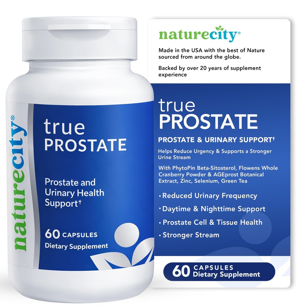 NatureCity True-Prostate Urin Tract & Prostate Support Supplement for menns helse Cranberry Extract & Super Beta Prostate Sitosterol Complex 60 kapsler - Prostate helse for menn