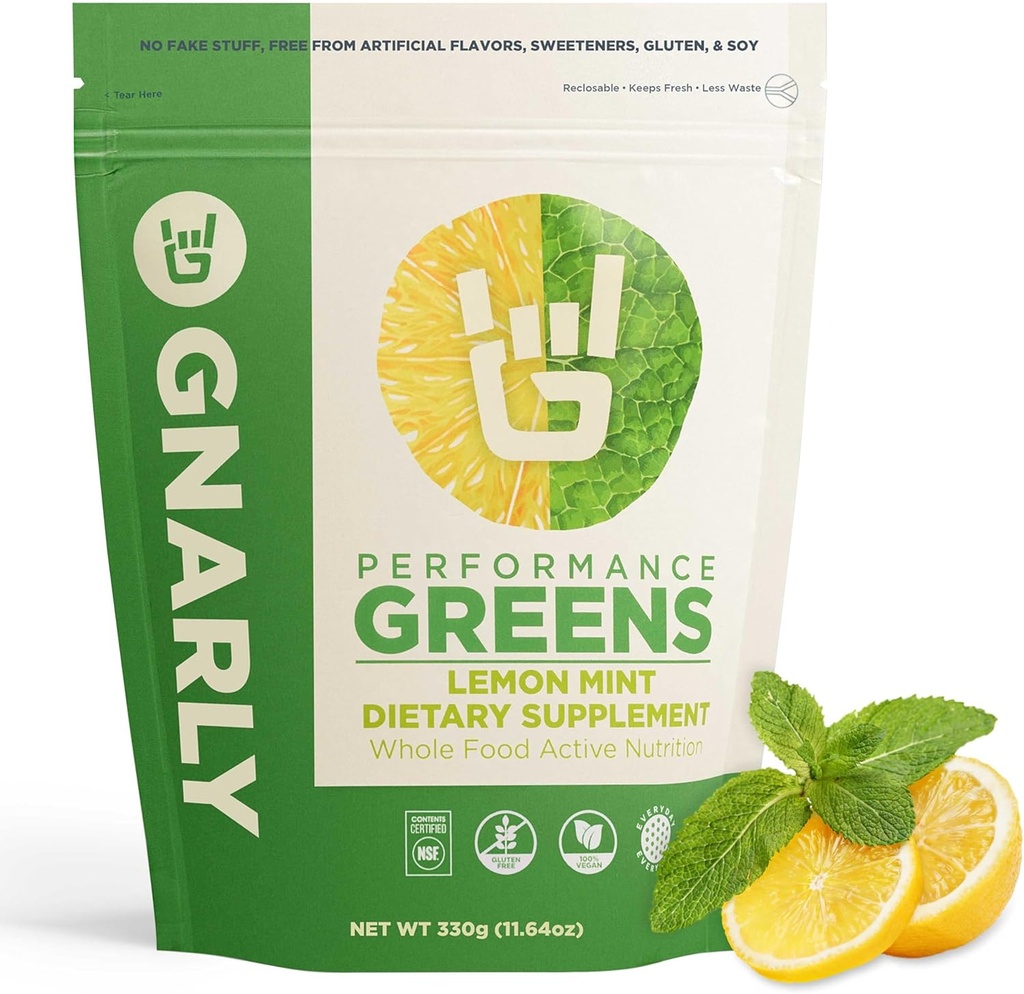 Gnarly Nutrition Greens Superfood pulver – sitron mint ytelse Super Greens pulver – NSF innhold sertifisert – organiske, probiotika og essensielle mikronæringsstoffer - sitron mint, 11.64 oz