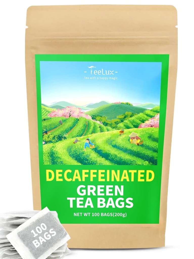 TeeLux Decaf grønne te poser, ren dekaffeinert grønn te, super antioksidant, 100 greve te poser for varm & iced te
