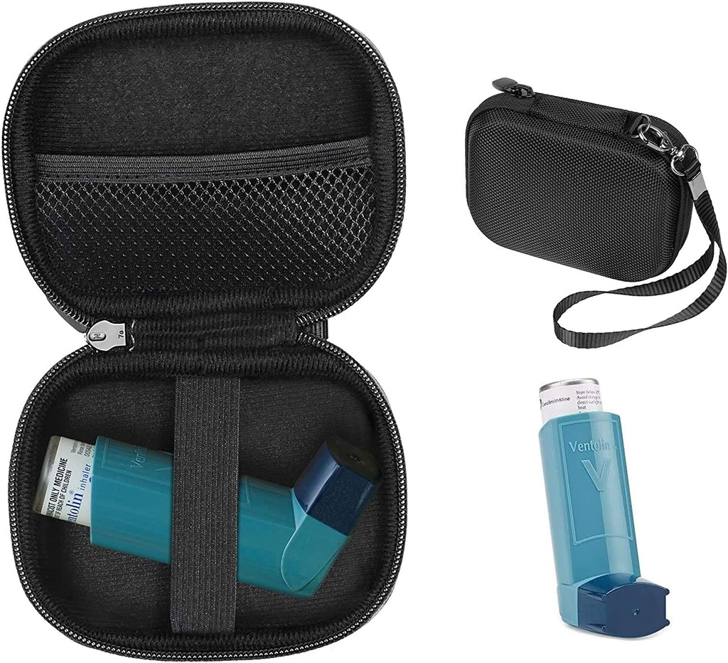 CaseSack Astma Inhaler Holder saken, Kompakt og Sturdy saken for Handy Inhaler for voksne og barn, med rom for piller og andre essensielle (svart)