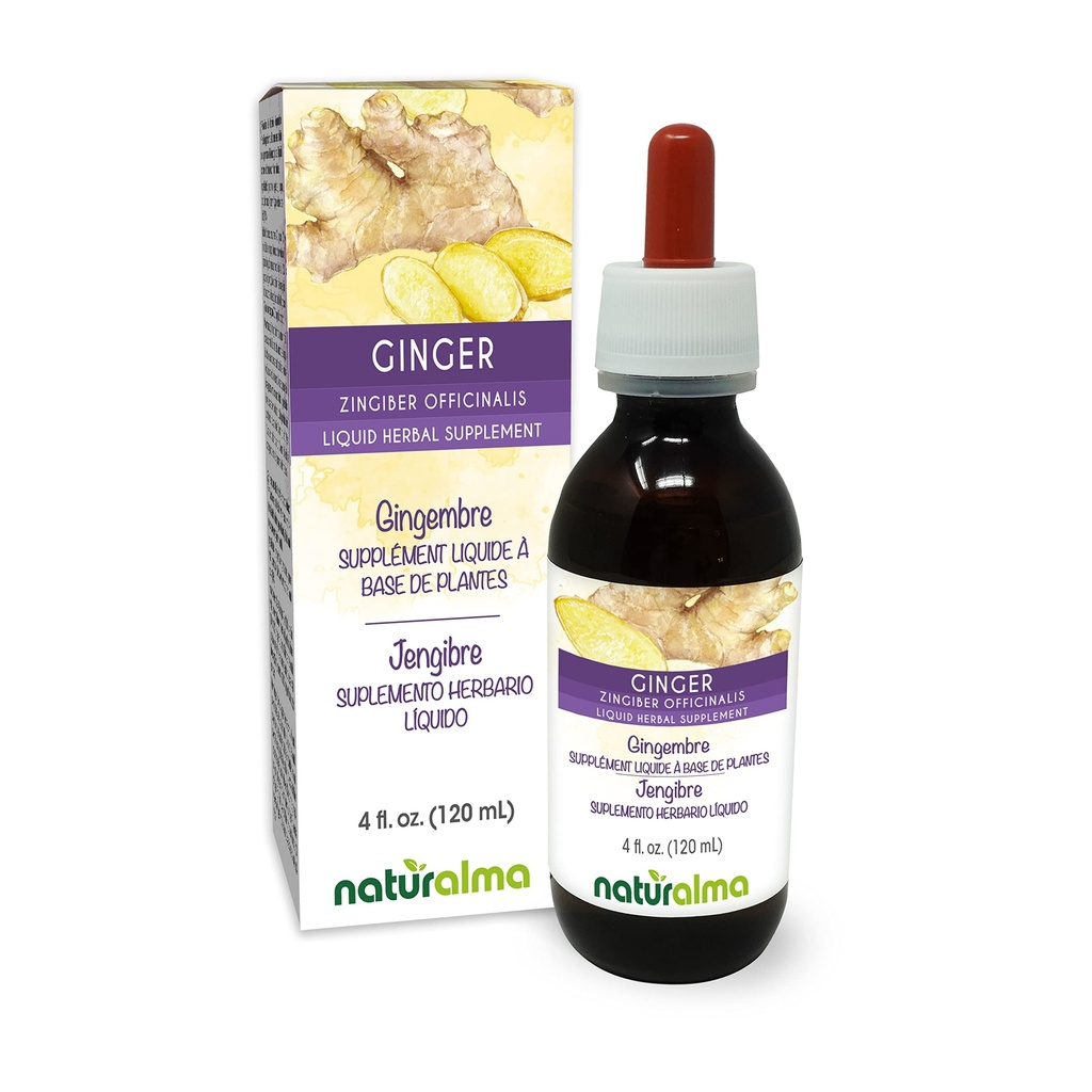 Naturalma Ginger (Zingiber officinalis) Rhizome alkoholfri tinktur - 4 fl oz flytende ekstrakt i Drops - Herbal Supplement - Vegan