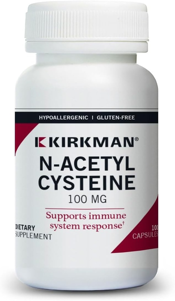 Kirkman N-Acetyl Cysteine100 mg - Hypoallergenic | NAC | 100 vegetariske kapsler | | Gluten og kasein gratis | | ox Antioksidant | | støttes immunsystemrespons.