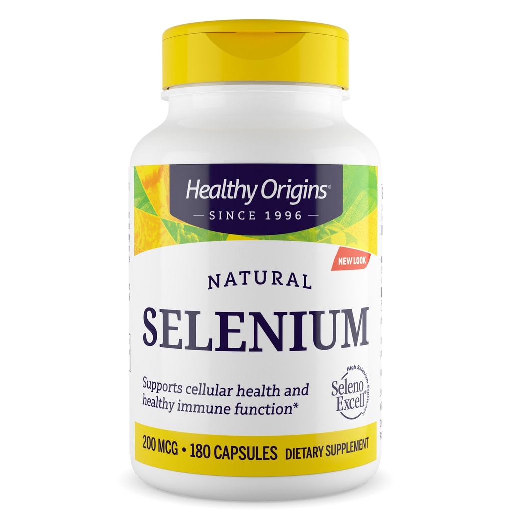 Sunn Origins Selenium 200 mcg, 180 kapsler - SelenoExcell High Biotilgjengelighet Økologisk grense Fermentert Selenium - støtter immunsystemfunksjon, Thyroid Helse og sunn Cellular Support