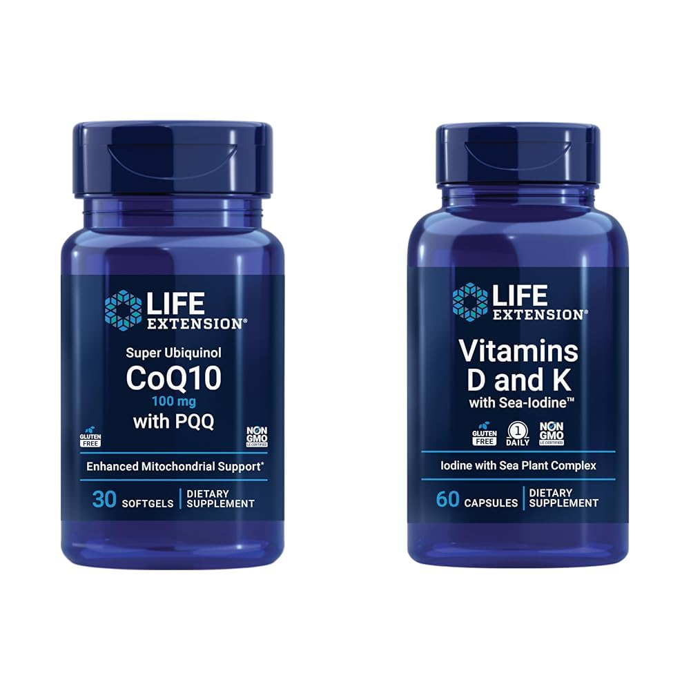 Livsforlengelse Super Ubiquinol CoQ10 med PQQ, CoQ10, PQQ & Vitaminer D og K med Sea-Iodine, vitamin D3, vitamin K1 og K2