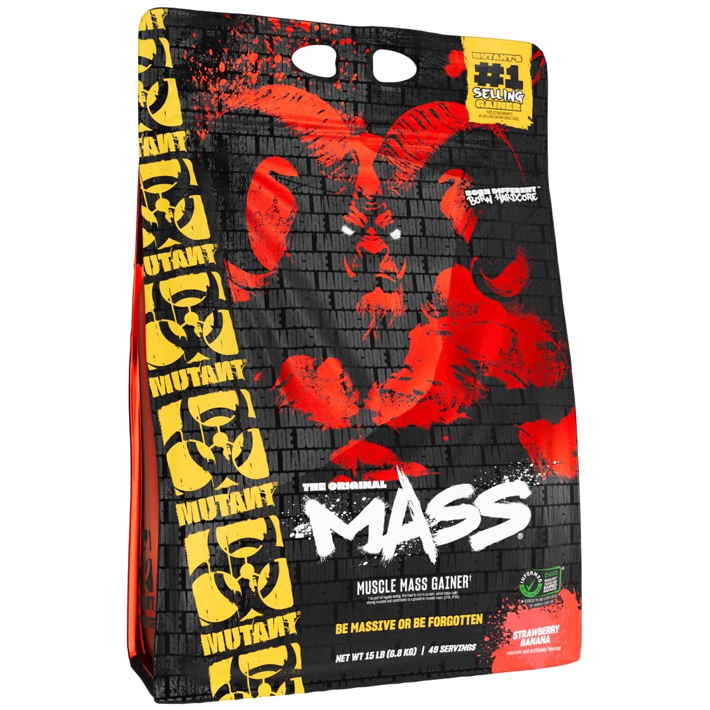 Mutant Mass Weight Gainer Protein pulver med Whey, og Casein Protein blanding for høy-kalori trening rister, smoothies, og drikker, 15 lb - Strawberry Banan