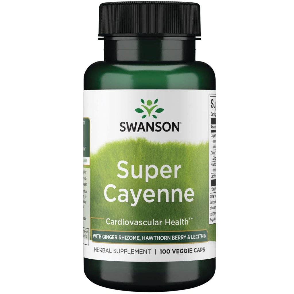 Swanson Super Cayenne - med Ginger Rhizome, Hawthorn Berry & Lecithin 100 Veg Caps