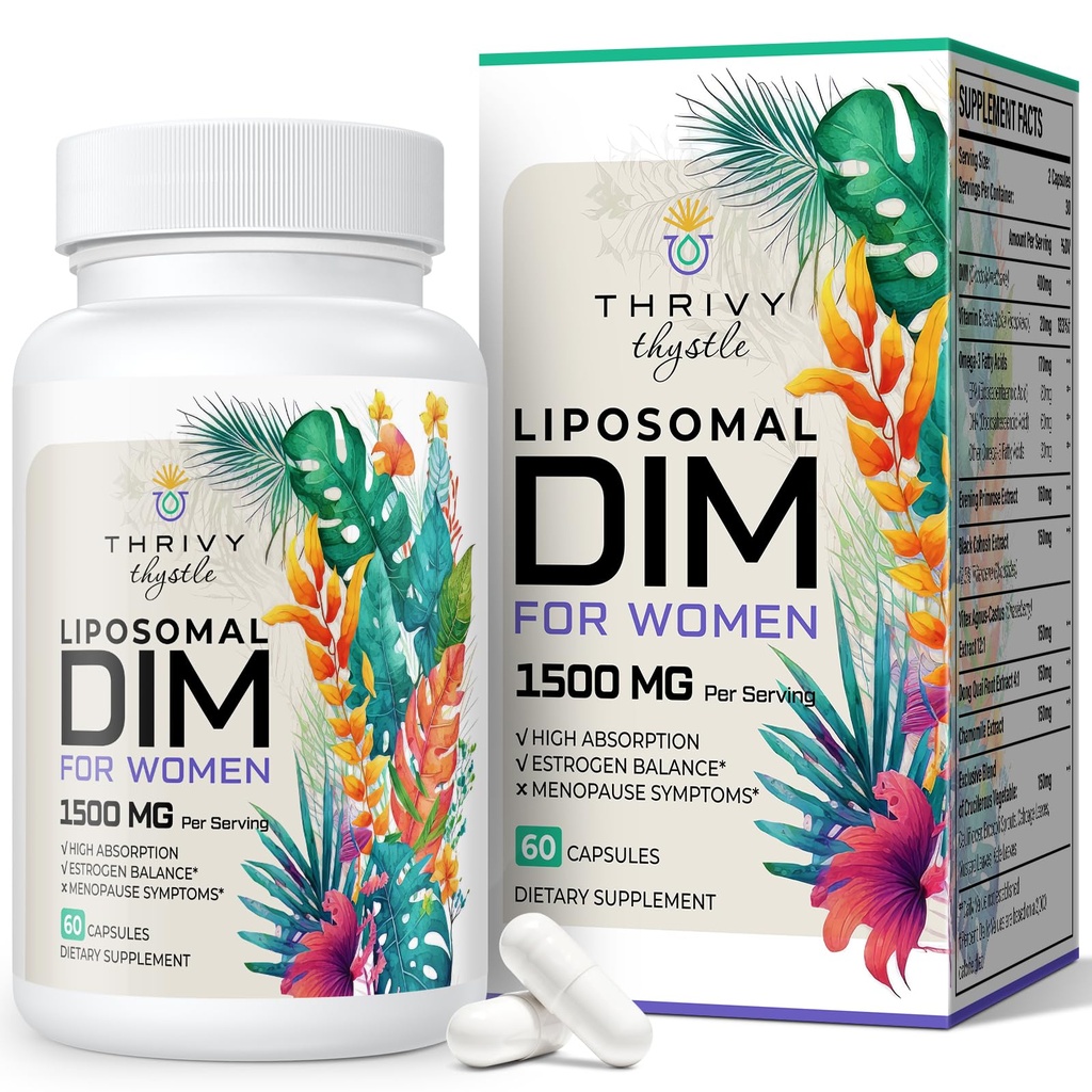 Liposomal DIM Supplement - 1500 mg kvinner DIM Supplement - Estrogen Supplements Inneholder vitamin E, Aften Primrose, Black Cohosh, Omega-3 fettsyrer