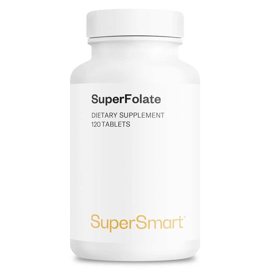 Supersmart SuperFolat 400mcg / 4g per dag (Patted & Biotilgjengelig) - Quatrefolic 5-MTHF Supplement - Aktiv Folate vitamin B9 | Ikke-GMO & Glutenfri - 120 tabletter