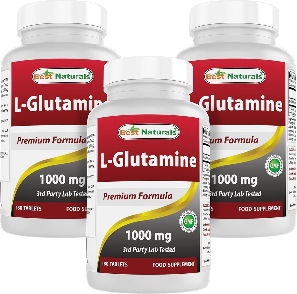 Beste Naturals L-Glutamin 1000 mg 180 tabletter (180 tall (pakke på 3))