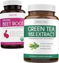 Beet Root & Green Tea Extract (1-måneders forsyning) Detox Power Duo - Organic Beet Root med svart Pepper for absorpsjon 1250mg (60 tabletter) & Grønn Te Extract 98% med EGCG 1000mg per tjeneste (60 caps)