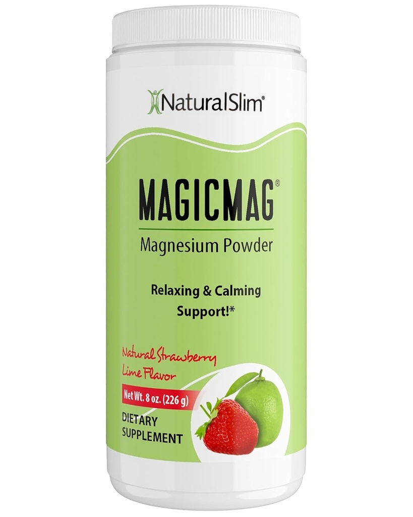 NaturalSlim Magicmag Pure Magnesium Citrat pulver - Stress, dyspepsi, muskel, hjertehelse og søvn støtte | Naturlig Jordbær & Lime Flavored Magnesium Supplement - 8oz Drikke Blande (Solo)
