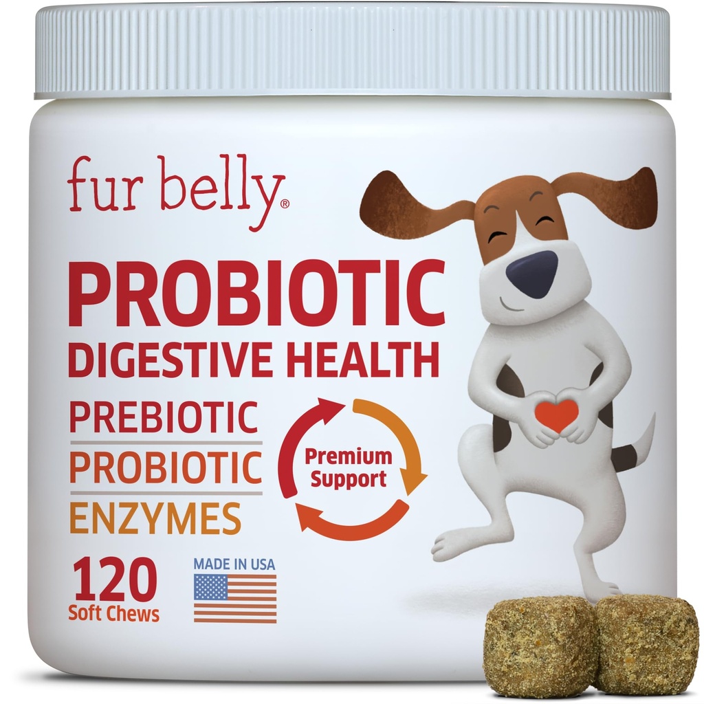 Probiotika for hunder - Hot Spot Remedy for hund + Prebiotiske - Hundeallergi Chews - Forbedre Digestion & Upset Tummy, Relieve Gas & Diarréa, Hundeprobiotika og Digestive Enzymes, 120 Hundeprobiotiske Chews