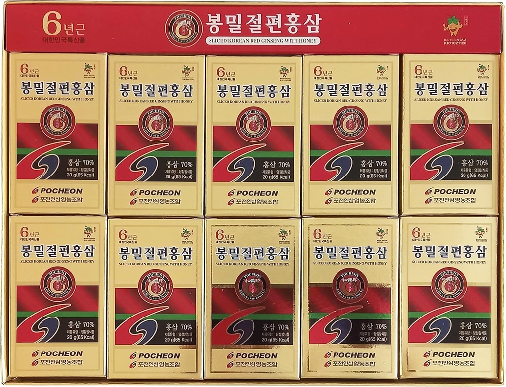 Pocheon 200g(10ea X 20g) 6Years Sliced Korean Panax Rød Ginseng Roots med honning, Saponin, Naturlig immunstøtte