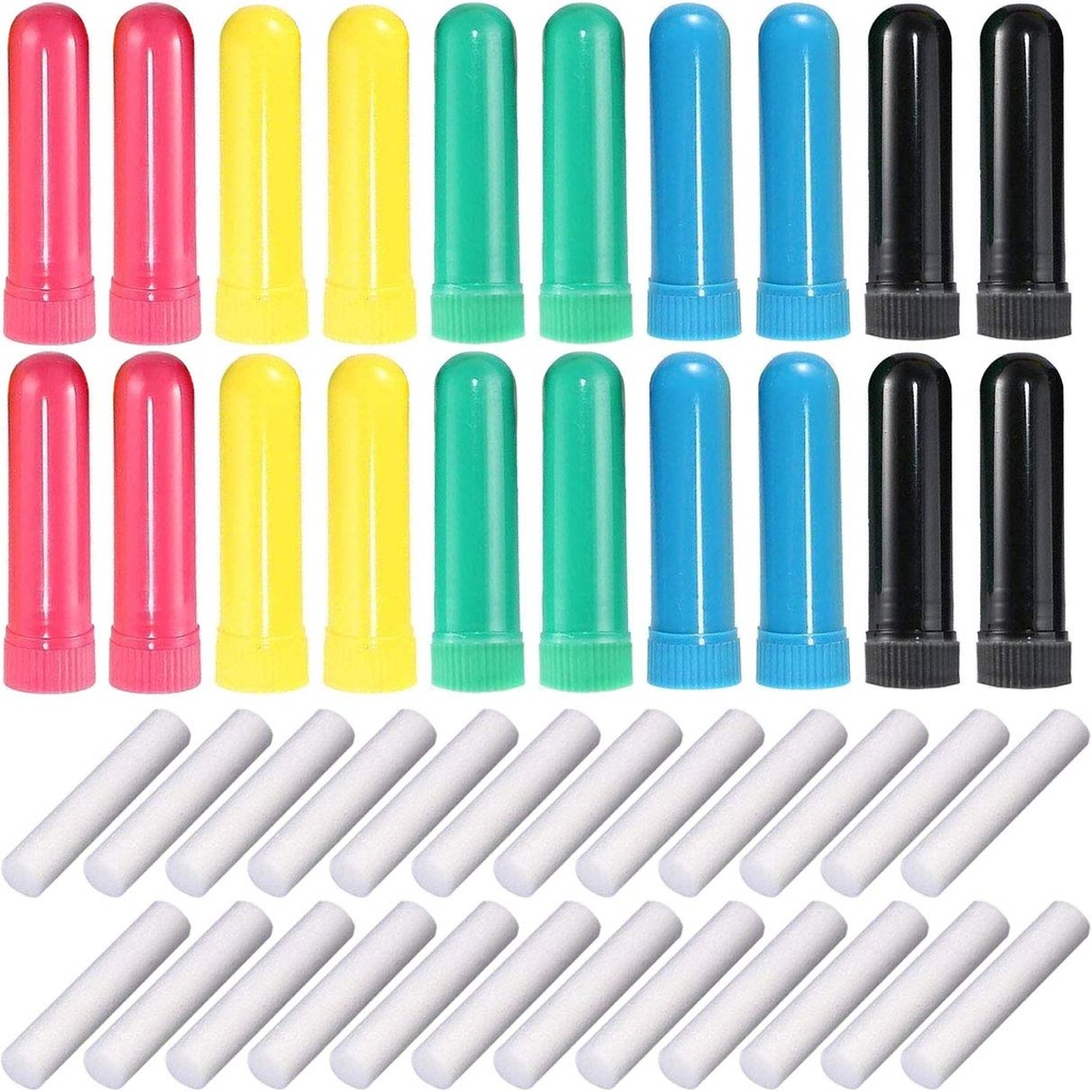 24 stk essensiell olje Aromaterapi Inhaler, Påfyllbar Nasal Inhaler Blanks med usentrerte Wicks, Assorterte farger