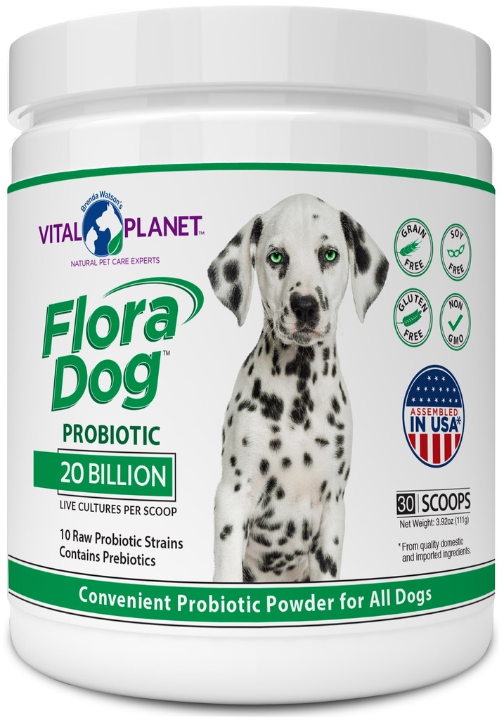 Vital Planet - Flora Dog Probiotic Powder Supplement med 20 milliarder kulturer og 10 Strains, høy potensimmune og digestiv støtte Probiotika for hunder, 3,92 oz., 111 gram, 30 serveringer