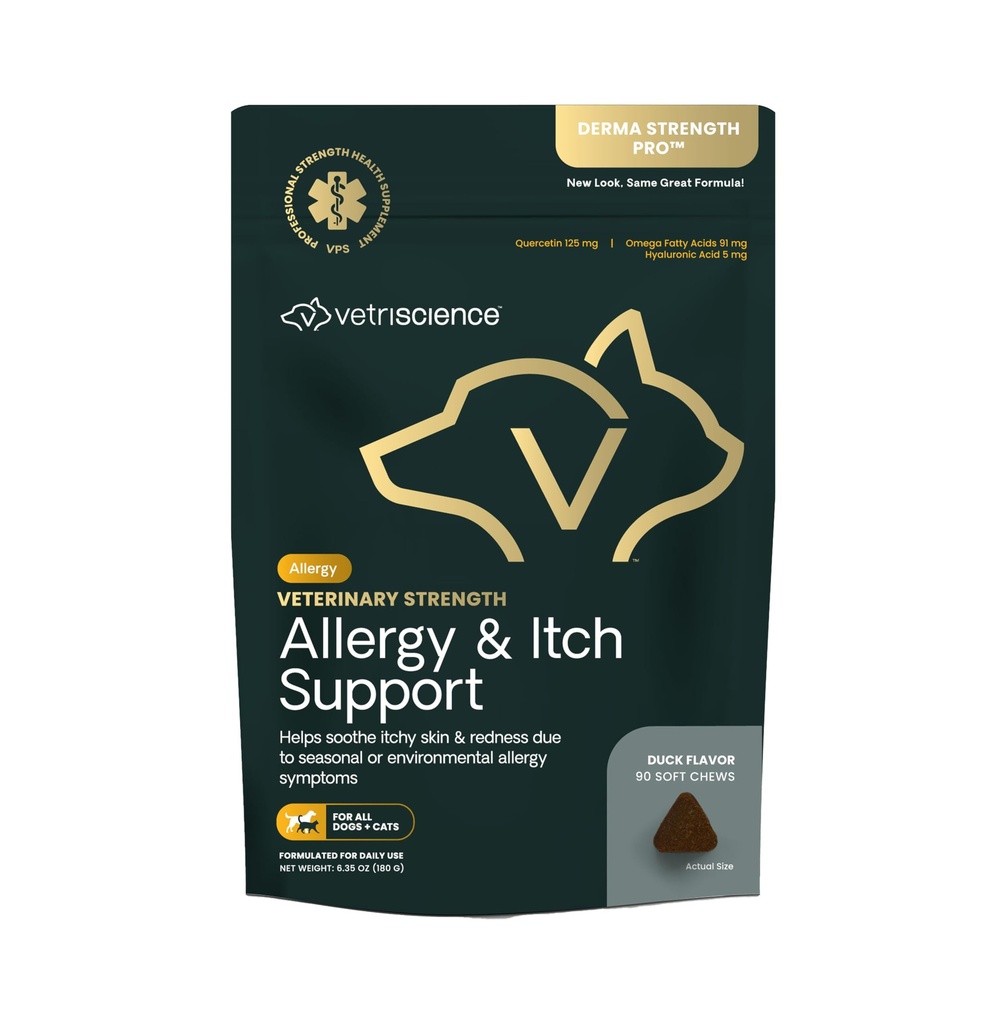 Veterinær styrke Allergi og kløe støtte Chews - Seasonal Allergi støtte supplement for kjæledyr - Kjæledyr hud følsomhet støtte - katter og hunder - Duck Flavor - 60 Chews