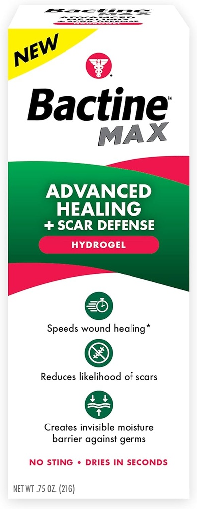 Bactine MAX Avansert healing Hydrogel med Scar Defense - raskere og førstehjelpsinfeksjonsbeskyttelse med naturlige ingredienser - Scar Prevention Gel - 0.75oz