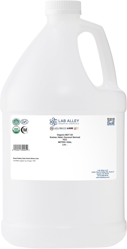 Lab Alley MCT Olje, USDA Organic Coconut, Kosher Certifisert, Halal, Ikke-GMO - 1 Gallon