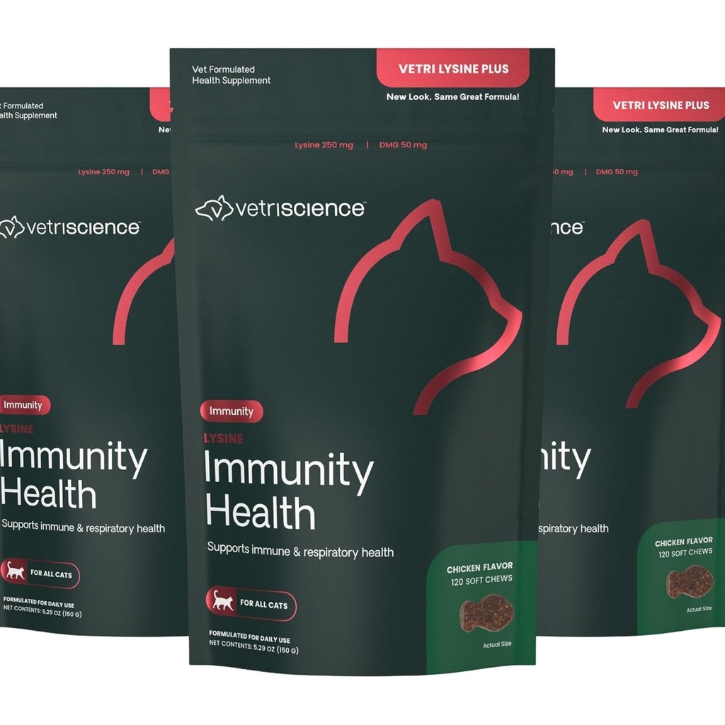 VitriScience Lysin Immunitet Helse Chews, 250 mg Lysin Plus Immune Supplement for katter og Kittens med allergier, Sneezing, Runny Nese og vannige øyne, kylling, 3 pakke