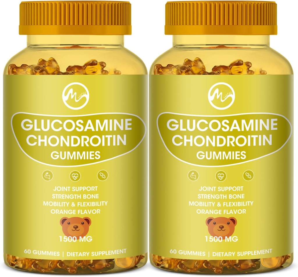 Glucosamine Chondroitin Gummies med MSM - 1500mg Ekstra styrke for felles støtte, immunstøtte - for voksne, menn og kvinner, 60 greve, pakker med 2