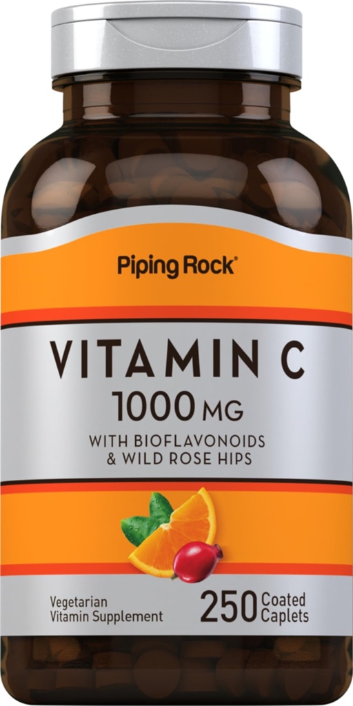 Piping Rock Vitamin C 1000mg ® 250 kapellene med Bioflavonoids & Rose HIPS ® Vegetarisk, Ikke-GMO, Glutenfri Supplement