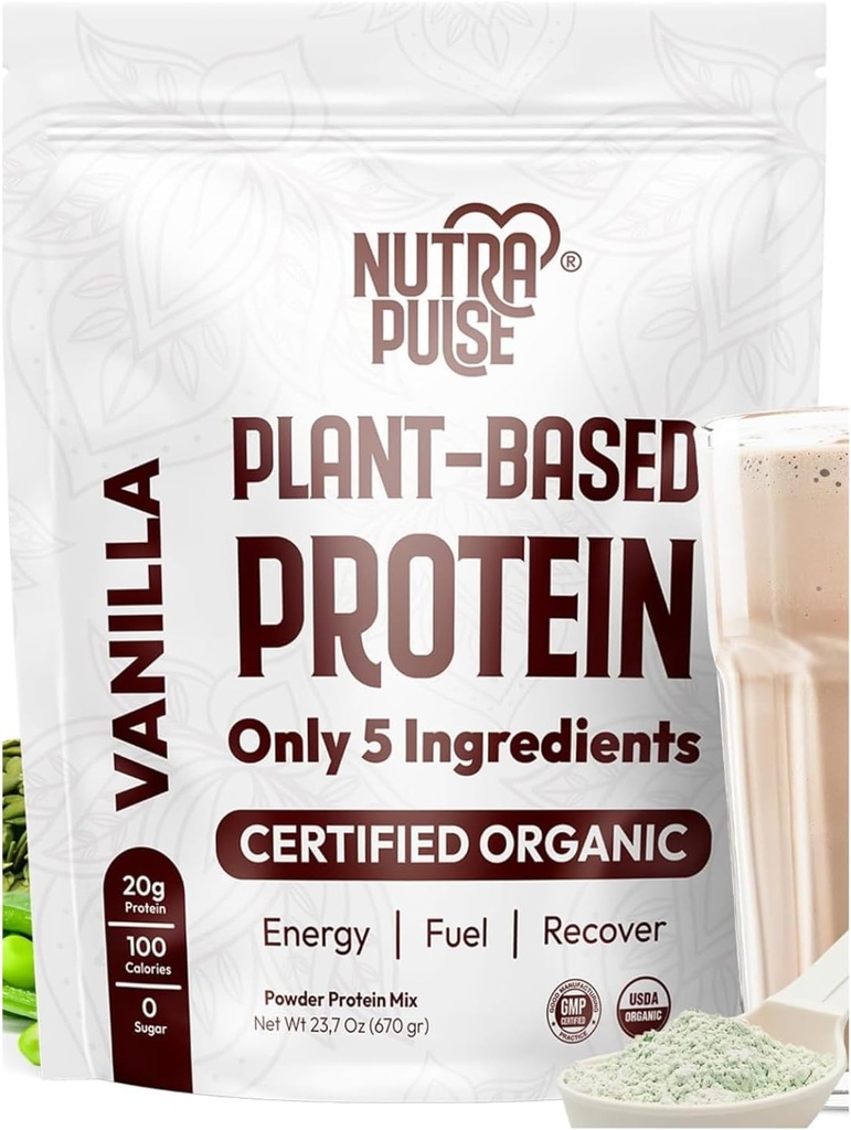 Organic Vegansk Protein pulver - Vanilla Flavor, Plantebasert, Glutenfri, Ikke-GMO, 20g Protein Per Serving, Ideell for Smoothies, Skaker, Baking, Matlaging (1 Pack, 20 Serveringer)
