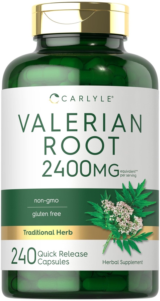 Carlyle Valerian Root Capsules 2400mg ® 240 Count ® Urt ekstrakt Supplement ® Ikke-GMO, Glutenfri
