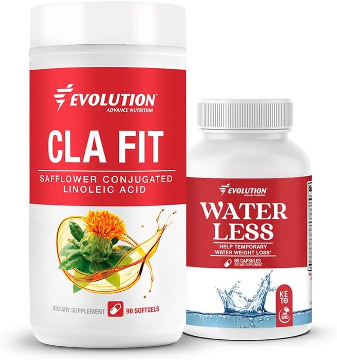Evolution Advance Sport Nutrition CLA Fit – Saflower Conjugated Linoleic Acid Supplement, støtte Lean Muscle Mass, fremme energi (90 Softgels) + Vann mindre – reduserer vanntetthet (60 kapsler)