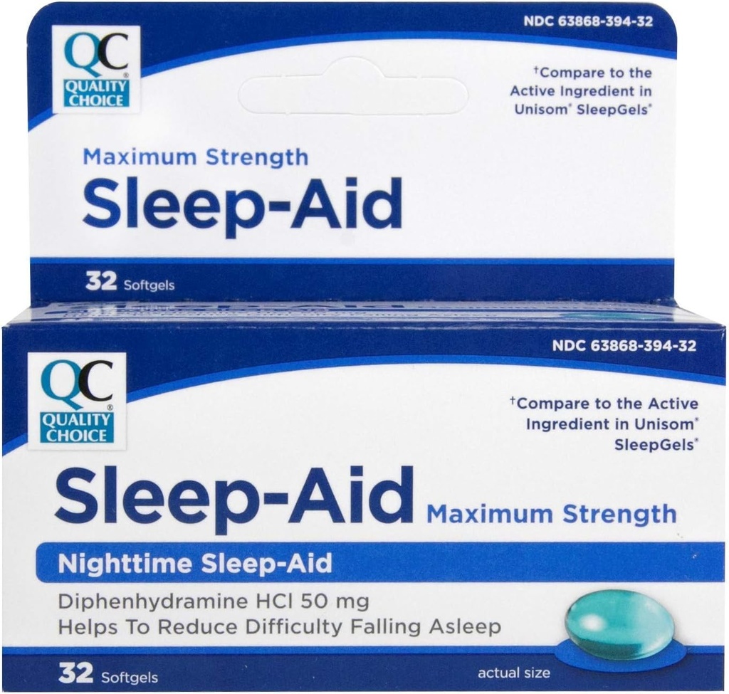 Kvalitet valg Maks styrke søvnhjelp, natt søvnhjelp Diphenhydramin HCI 50 mg, ikke habit forming for anledninger søvnløshet, lett å svelge Softgels, 32 Count Bottle