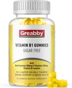 Vitamin B1 Gummies - Benfotiamin 300mg & Thiamin 100mg, sukkerfri, vitamin B kompleks Chewable Supplement, energiforsterkning og nervesystem helse for kvinner, 60 gummier