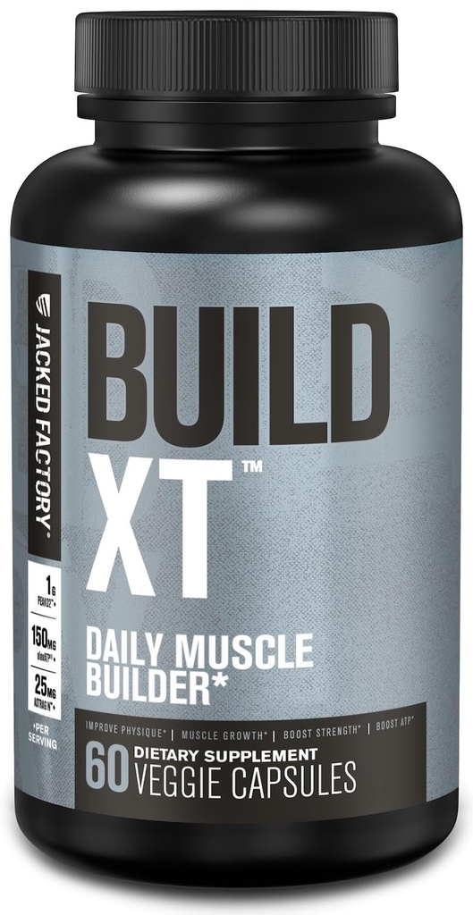 Jacked Factory Build-XT Daily Muscle Builder & Performance Enhancer - Muskelbygging Supplement for muskulær styrke og vekst | Varemerkede ingredienser Peak02, ElevATP, & Astragin - 60 Veggie Piller