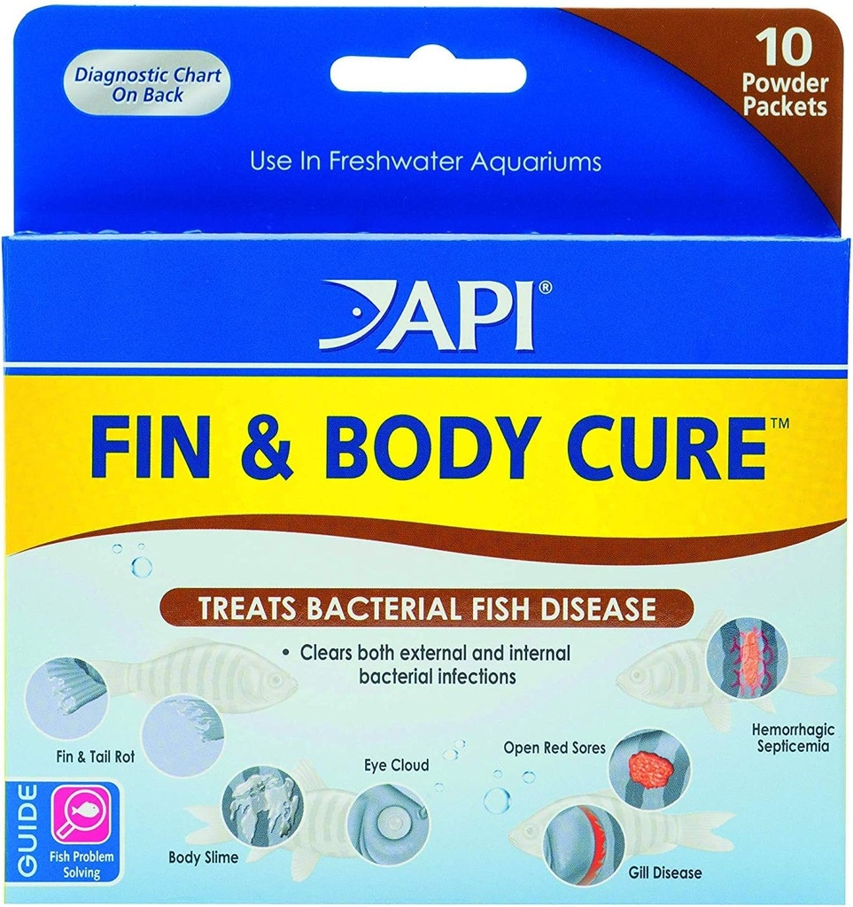 API 2 Pack av Fin og Body Cure ferskvannsfisk medikament pulver for behandling av bakteriesykdommer, behandler kroppen slim, øyesky, fin og tail rot, og Gill sykdom (10-fylke) (2 elementer)