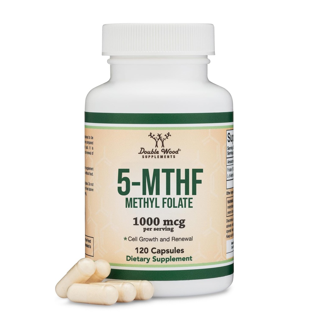 Metylfolat 1000mcg, 120 kapsler (Tredjeparts testet metylfolattilskudd) Metylert folat er en mer aktiv form av folat enn folsyre (ikke-GMO, vegansk trygt) ved dobbel tre