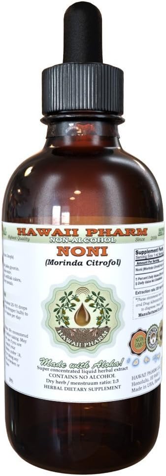 Noni alkohol-fri flytende ekstrakt, organisk noni (morinda sitronfolia) tørket frukt glyseritt naturlig herbal supplement, Hawaii Pharm, USA 2 fl.oz