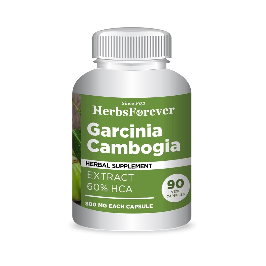 Herbsforever Garcinia Cambogia Extract Supplement | Støtter sunn livsstil og vektkontroll | Naturlig urte formel | 90 vegetariske kapsler for voksne