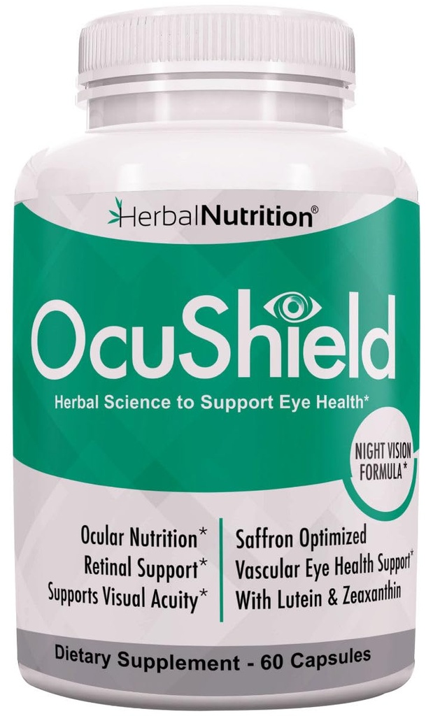 OkuShield Eye Health Vitamin støtte for sunne øyne, nattsyn med safran, lutein og Zeaxanthin, øyennæringsstoffer for å beskytte og stimulere okulær helse, en flaske
