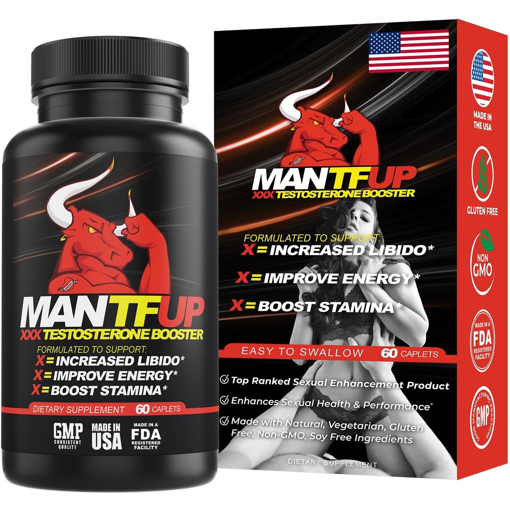 MANTFUP Vitality Enhancementer for menn Fast-Active Testosteron Booster & Daglig Supplement til å støtte Mann Helse & Libido | Potenciadores de Testosterona | Laget i USA (1 måned Supply, 60 Caplets)
