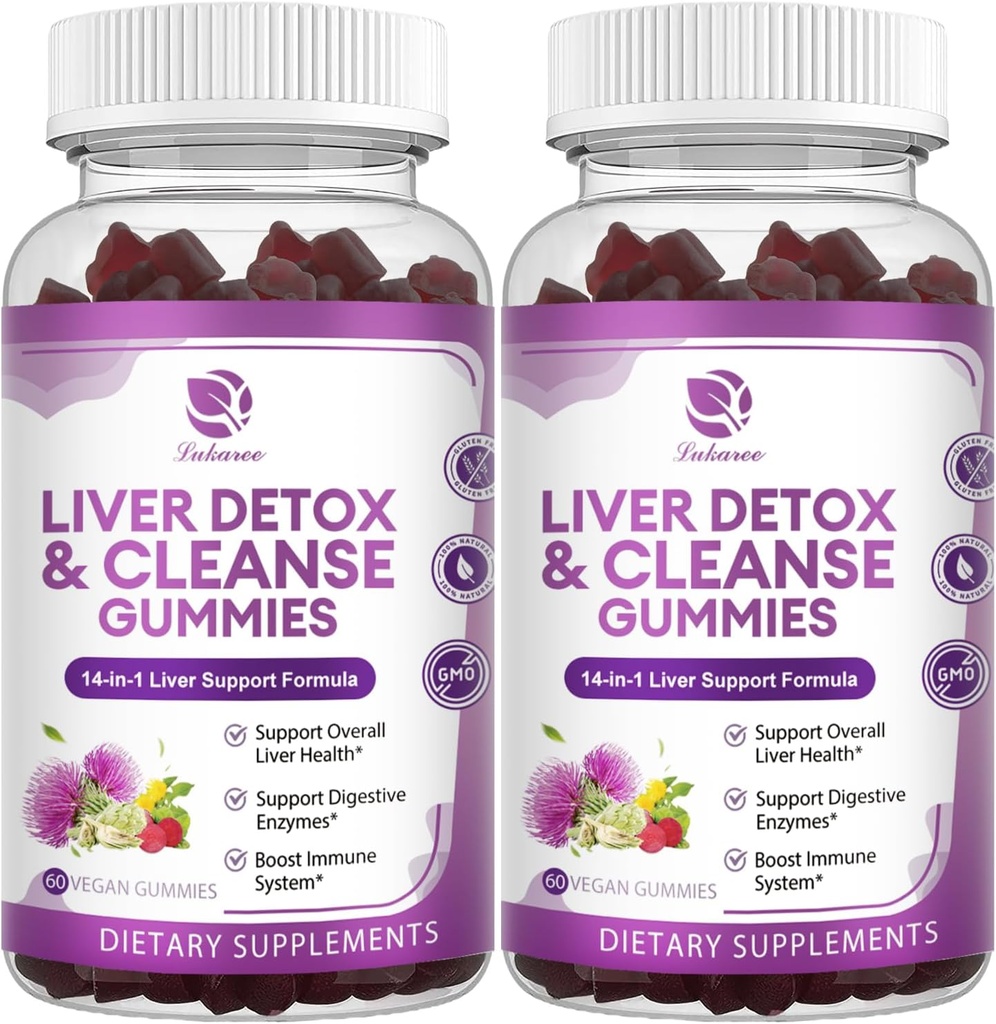 Liver Cleanse Detox & Reparasjon Gummies - Ekstra styrke 14 i 1 Liver Support Supplement m/Milk Thistle Silymarin,Dandelion, Artichoke Ekstrakt & Elderbær - Ingen sukker, Liver Helse Supplement -120 Ct