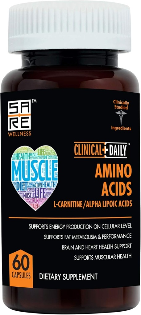 CLINIAL DAILY Acetyl L Carnitine - Alpha Lipoic Essential Aminosyrer Supplementerer kapsler for kvinner, menn eller eldre- Alcar Ala Complex Hjelper Økt metabolisme, Hjerne, og muskel helse- 60 piller