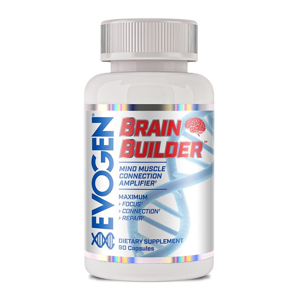 Evogen Brain Builder - Mind-Muscle Connection forsterker økt fokus, konsentrasjon, og tilkobling | Lions Mane, Bacopa Monnieri, Alpha-GPC 90 Kapsler