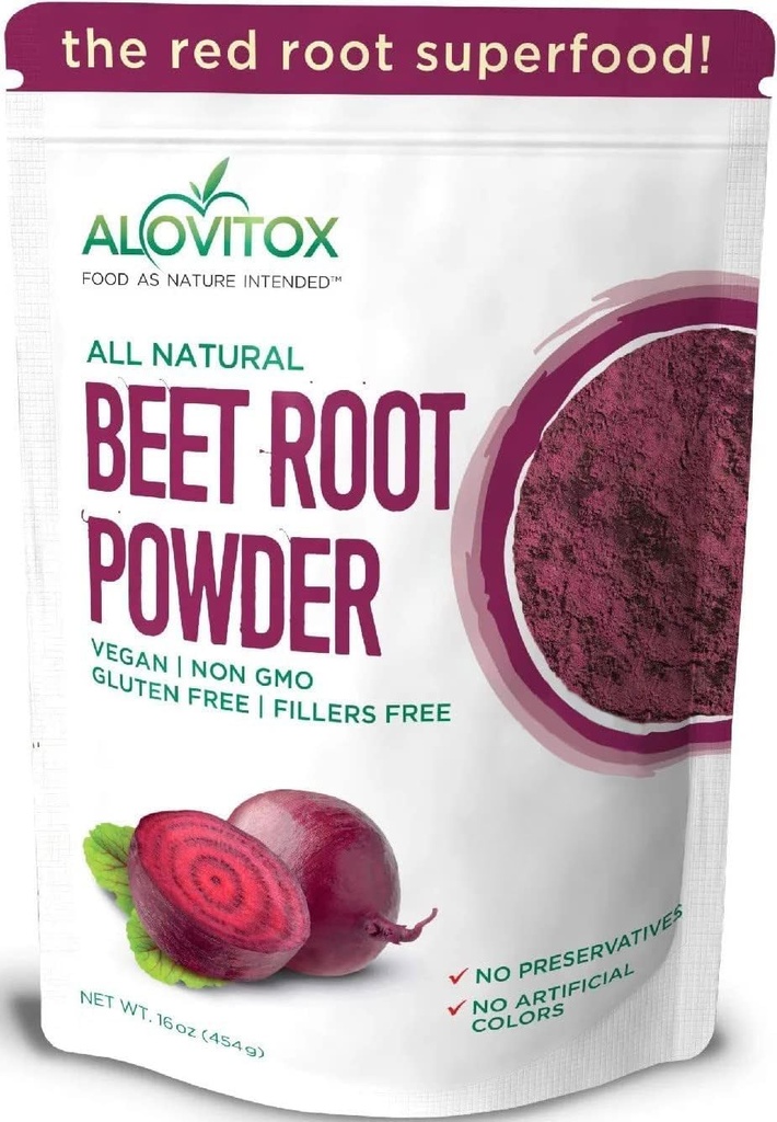 Alovitox Organic Beet Root Powder | 100% ferske beet Root Extract | Nitric Oxid Superfood, høy i kalsium, jern, Kalium og folat | støtter effektive | Vegan, ikke-GMO, Glutenfri | 16 oz