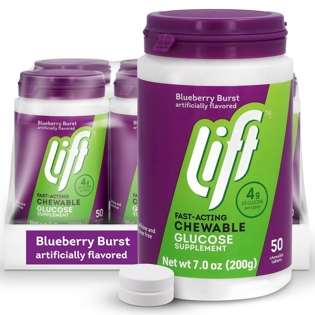 Hiss Glucose | Fast-Acting Glucose Chewable Energy Tabletter | Blåbær | 50 ct Jar (Pack of  6))