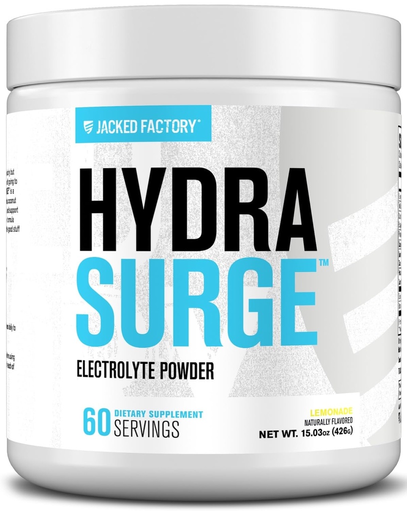 Jacked Factory HYDRASURGE Electrolyte Powder - Hydration Supplement m/Key Minerals, Himalayan Sea Salt, Kokosvann - Keto Vennlig, Naturlig søtt - 60 Serveringer, Lemonade