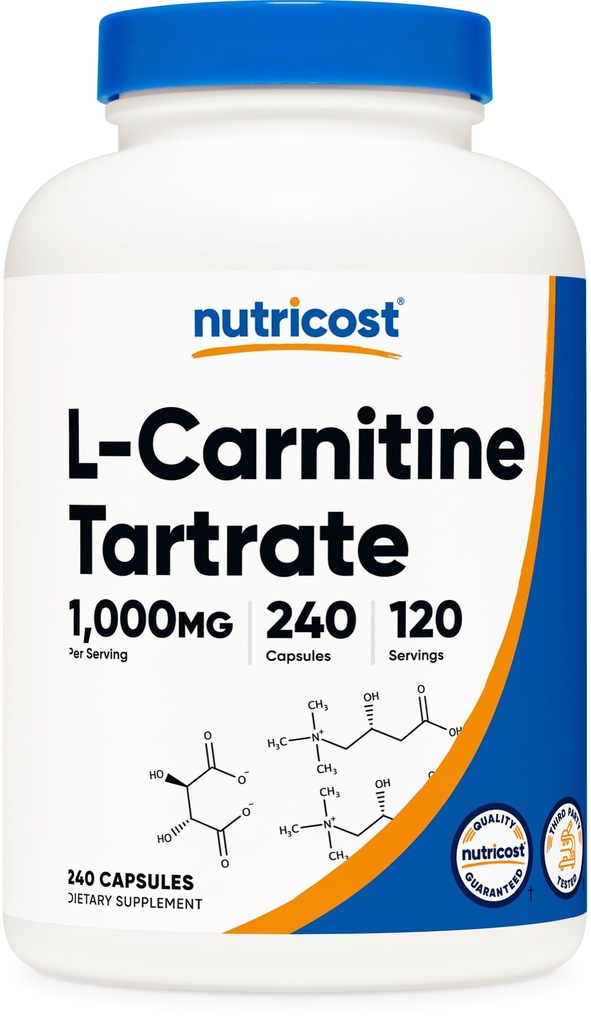 Nutricost L-karnitin Tartrat 1000mg, 240 kapsler - 500mg per kapsel, 120 serveringer